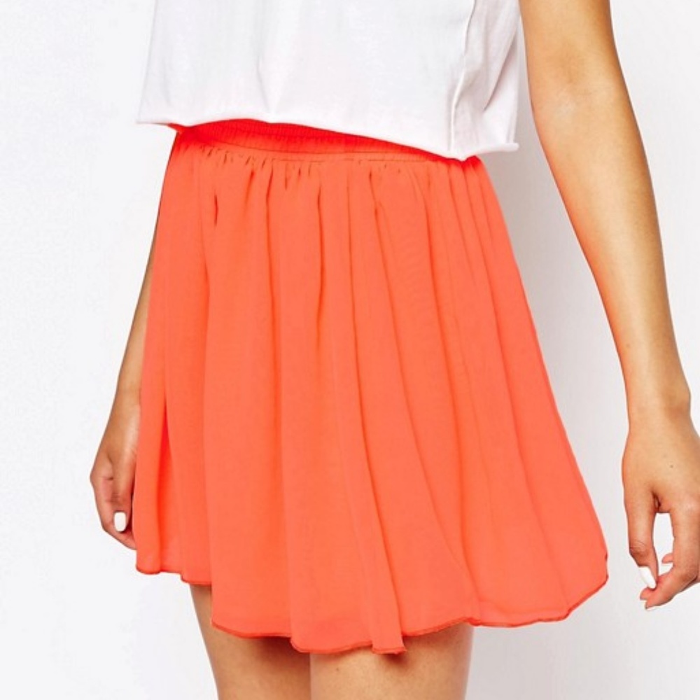 Chiffon Neon Double Layer Skater Mini Skirt